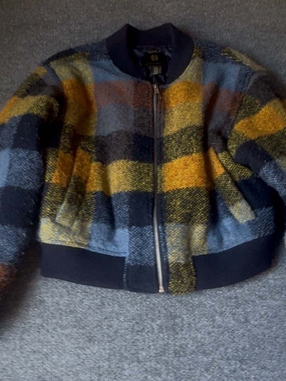 House of Harlow 1960 Plaid Bomber Jacket in Yellow, Blue & Black